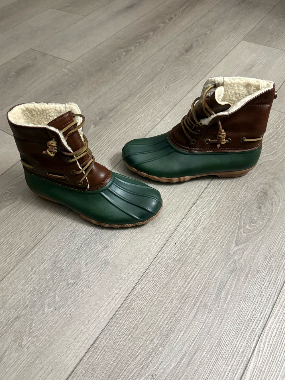 Women’s Green and Brown Duck Boots size 7